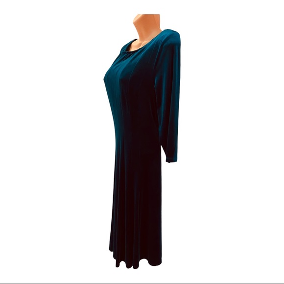 Midnight Velvet Teal Blue Stretchy Night Out Knee Length Office Party Dress - Picture 7 of 12
